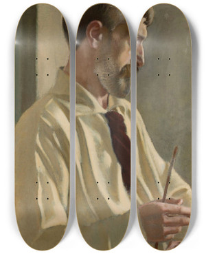Triptych art skateboard deck of Stanisaw Dbicki Selfportrait_2 by Stanislaw Debicki (1866-1924)