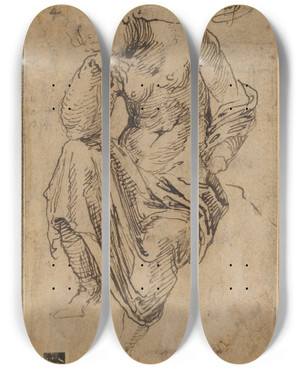 Triptych art skateboard deck of Baldassare Peruzzi Seated Female Figure After The Antique by Baldassare Peruzzi (1481-1536)