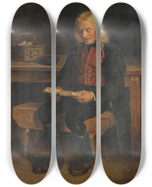 Triptych art skateboard deck of Adolph Tidemand The Reader Jan Tanne by Adolph Tidemand (1814-1876)