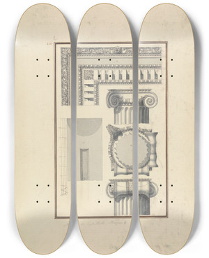 Triptych art skateboard deck of Giovanni Battista Borra Frieze And Capitals by Giovanni Battista Borra (1713-1770)