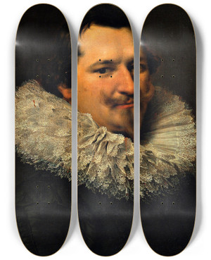 Triptych art skateboard deck of Paulus Moreelse Portrait Of A Man by Paulus Moreelse (1571-1638)