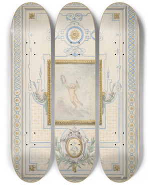 Triptych art skateboard deck of Julesedmondcharles Lachaise Design For The Painted Decoration Of A Ceiling With The Monogram As by Jules-Edmond-Charles Lachaise (1897)