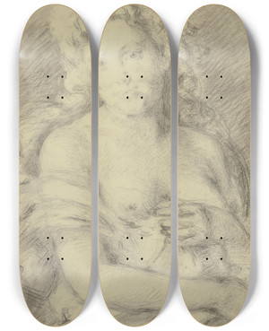Triptych art skateboard deck of Angilbert Gbel Bacchante With Curly Hair by Angilbert Gobel (1821-1882)