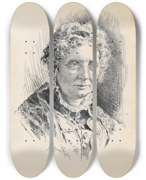 Triptych art skateboard deck of Jacques Reich Harriet Beecher Stowe by Jacques Reich (1852-1923)