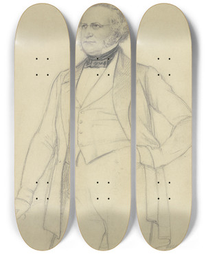 Triptych art skateboard deck of Johann Heinrich Hasselhorst Bildnis Heinrich Carl Alexander Pagenstecher_2 by Johann Heinrich Hasselhorst (1825-1904)