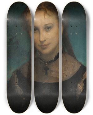 Triptych art skateboard deck of Gustave Ricard Portrait De La Comtesse De Monfort by Gustave Ricard (1823-1873)