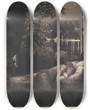 Triptych art skateboard deck of Max Klinger Happiness Glck by Max Klinger (1857-1920)