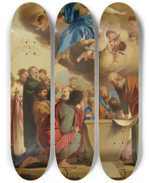 Triptych art skateboard deck of Laurent De La Hyre The Assumption by Laurent de la Hyre (1606-1656)