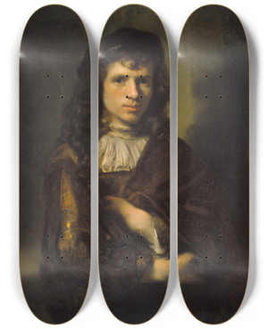 Triptych art skateboard deck of Willem Drost Portrait Of A Young Man by Willem Drost (1633-1659)