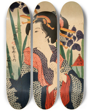Triptych art skateboard deck of Tsukioka Yoshitoshi The Courtesan by Tsukioka Yoshitoshi (1839-1892)