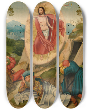 Triptych art skateboard deck of Barthel Bruyn The Elder Resurrection Of Christ by Barthel Bruyn The Elder (1493-1555)