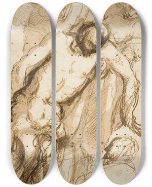 Triptych art skateboard deck of Jacopo Palma Il Vecchio The Dead Christ Supported By Two Angels by Jacopo Palma Il Vecchio (1480-1528)