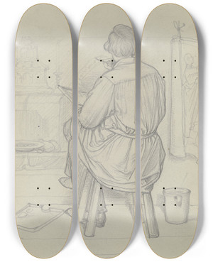 Triptych art skateboard deck of Wilhelm Amandus Beer Der Maler Leopold Bode Als Rckenfigur Sitzend Bei Der Arbeit_2 by Wilhelm Amandus Beer (1837-1907)