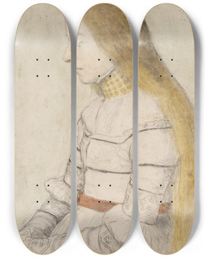 Triptych art skateboard deck of Hans Holbein The Younger Bildnis Der Anna Meyer by Hans Holbein The Younger (1497-1543)