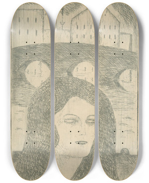 Triptych art skateboard deck of Mikul Galanda Melanchlia by Mikulas Galanda (1895-1938)