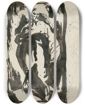 Triptych art skateboard deck of Jn Novk Sketch Of A Standing Man by Jan Novak (1921-1944)