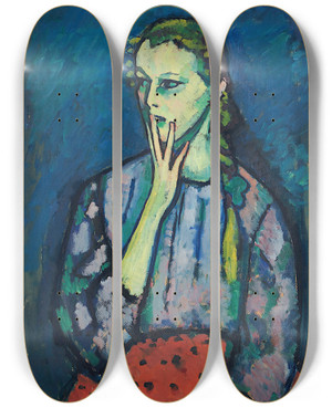 Triptych art skateboard deck of Alexej Von Jawlensky Portrait Of A Girl by Alexej Von Jawlensky (1864-1941)