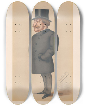Triptych art skateboard deck of Leslie Matthew Ward Ambassadors To England A Manipulator Of Phrases General Ignatieff 14 April 1877 by Leslie Matthew Ward (1851-1922)