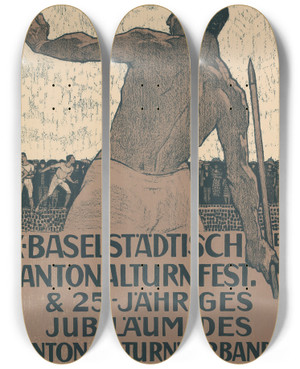Triptych art skateboard deck of Burkhard Mangold Ix Baselstdtisches Kantonalturnerfest 25Jhriges Jubilum Des Kantonalturnverbandes by Burkhard Mangold (1873-1950)