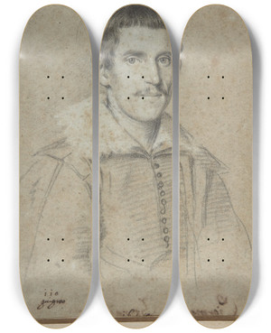 Triptych art skateboard deck of Ottavio Leoni Portrait Of Piermarino Bernab by Ottavio Leoni (1578-1630)
