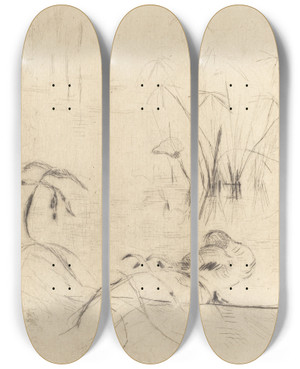 Triptych art skateboard deck of Berthe Morisot Ducks At Rest On The Bank by Berthe Morisot (1841-1895)