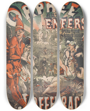 Triptych art skateboard deck of Jules Chret Orphe Aux Enfers by Jules Cheret (1836-1932)