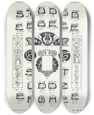 Triptych art skateboard deck of Wilhelm Diebener Monogrammes Und Dekorationen Pl086 by Wilhelm Diebener (1922)