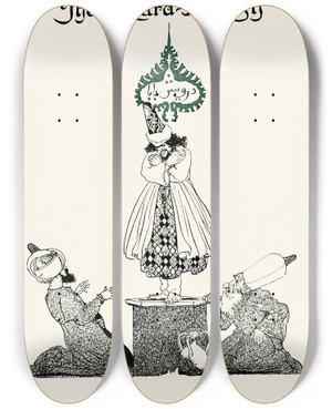 Triptych art skateboard deck of Willy Pogany Fortyfour Turkish Fairy Tales Pl 12 by Willy Pogany (1882-1955)