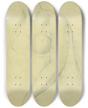 Triptych art skateboard deck of Joseph Wright Of Derby Sketch Of A Female Nude Resembling The Medici Venus_2 by Joseph Wright Of Derby (1734-1797)