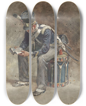 Triptych art skateboard deck of Jan Hoynck Van Papendrecht Zittende Lezende Tamboer Van De Infanterie by Jan Hoynck Van Papendrecht (1858-1933)