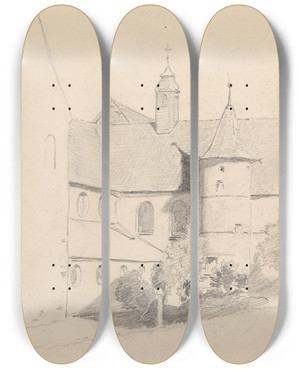 Triptych art skateboard deck of Hans Gude Borggrd Reichenau by Hans Gude (1825-1903)