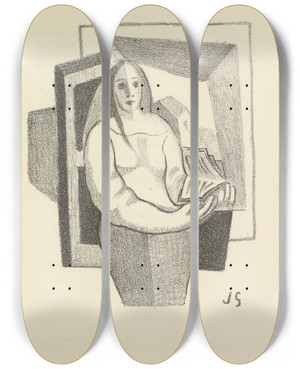 Triptych art skateboard deck of Juan Gris As A Wife Has A Cow 1 by Juan Gris (1887-1927)