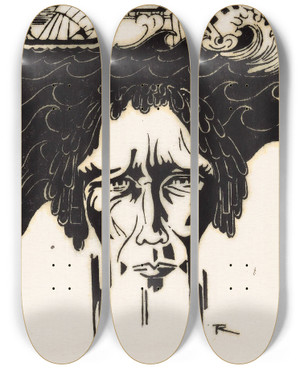 Triptych art skateboard deck of Johannes Frederik Engelbert Ten Klooster Papoea_2 by Johannes Frederik Engelbert Ten Klooster (1873-1940)