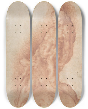 Triptych art skateboard deck of Giovanni Battista Naldini Samson Slaying The Philistine After Michelangelo by Giovanni Battista Naldini (1535-1591)