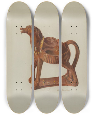 Triptych art skateboard deck of Carl Strehlau Pa German Ceramic Horse by Carl Strehlau