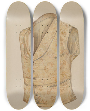 Triptych art skateboard deck of Clarence W Dawson Waistcoat by Clarence W Dawson