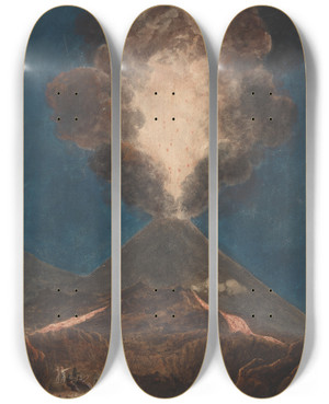 Triptych art skateboard deck of Isaac Weld Vesuvius In Eruption_1 by Isaac Weld (1774-1856)