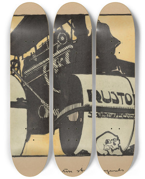 Triptych art skateboard deck of Reijer Stolk Ontwerp Voor Reclame Voor Ruston Stoomwegwals by Reijer Stolk (1896-1945)