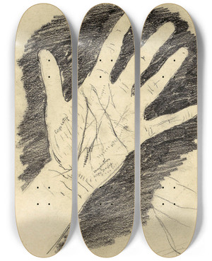 Triptych art skateboard deck of Willem Witsen Hand Met Gespreide Vingers by Willem Witsen (1860-1923)