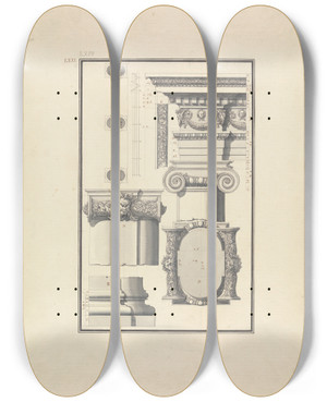 Triptych art skateboard deck of Giovanni Battista Borra Remains Of An Ionic Temple Of Bacchus At Aphrodisias by Giovanni Battista Borra (1713-1770)