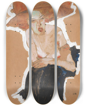 Triptych art skateboard deck of Egon Schiele Die Hmische by Egon Schiele (1890-1918)