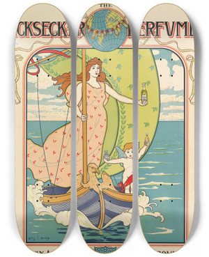 Triptych art skateboard deck of Louis Rhead Ricksecker Perfumes by Louis Rhead (1857-1926)
