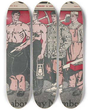 Triptych art skateboard deck of Edward Penfield Colliers August by Edward Penfield (1866-1925)