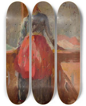 Triptych art skateboard deck of Jan Cigliski Tartar Woman Fathne From The Journey To Crimea by Jan Ciaglinski (1858-1913)