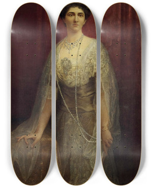 Triptych art skateboard deck of Eduardo Gioja Elena Von Montenegro by Eduardo Gioja (1862-1937)