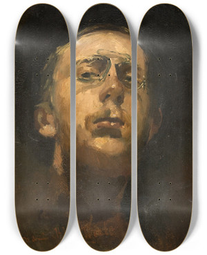 Triptych art skateboard deck of George Hendrik Breitner Selfportrait With Pincenez by George Hendrik Breitner (1857-1923)