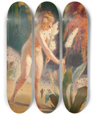 Triptych art skateboard deck of Omer Dierickx A Summer Harvest by Omer Dierickx (1863-1939)
