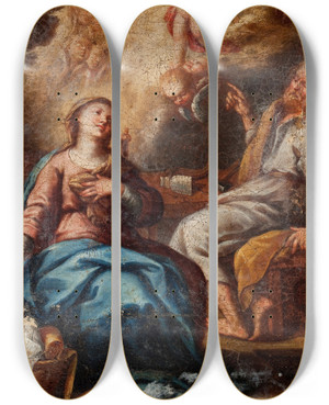 Triptych art skateboard deck of After Guido Reni Annunciation by After Guido Reni (1575-1642)