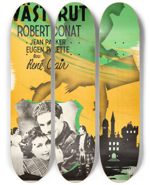 Triptych art skateboard deck of Eric Rohman The Ghost Goes West by Eric Rohman (1891-1949)