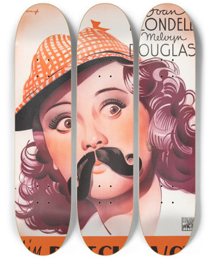 Triptych art skateboard deck of Eric Rohman Theres Always A Woman by Eric Rohman (1891-1949)